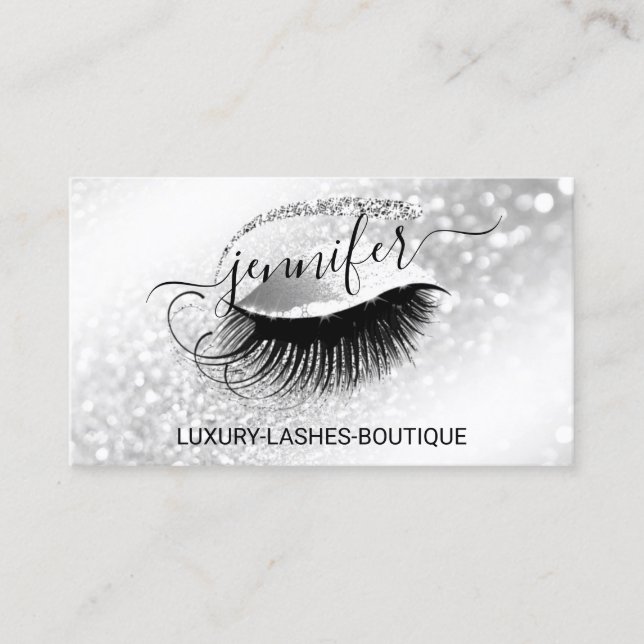 Makeup Eyelash QR Code Logo Glitzer Grau Silber Visitenkarte (Vorderseite)