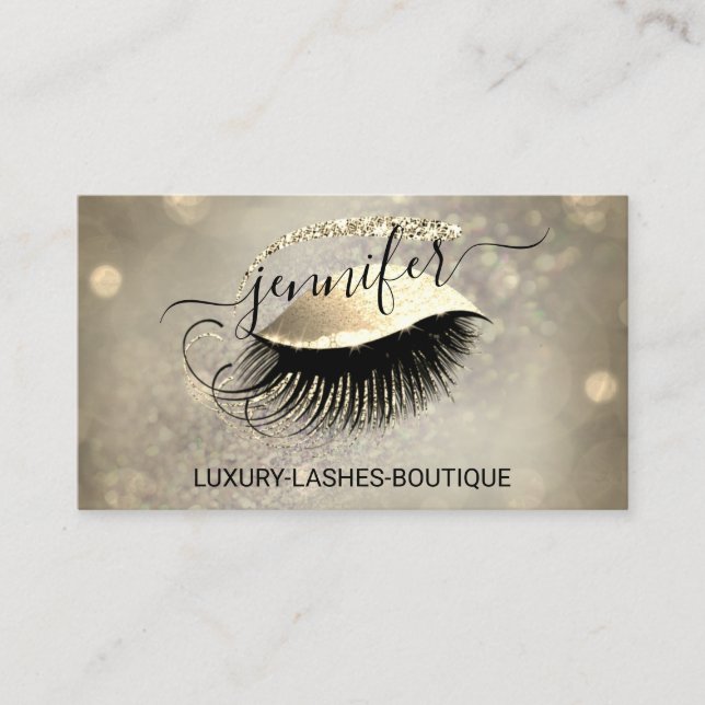 Makeup Eyelash QR Code Logo Glitzer Lash Gold Visitenkarte (Vorderseite)