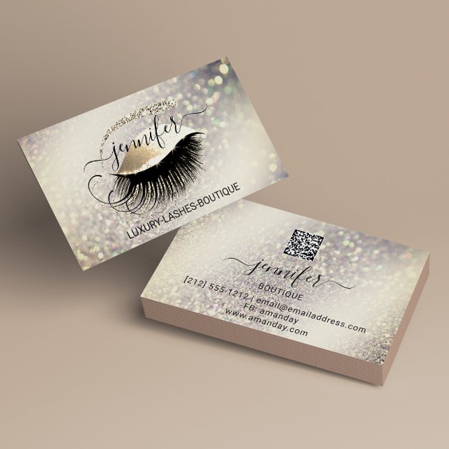 Makeup Eyelash QR Code Logo Glitzer Lux Gold Visitenkarte (Von Creator hochgeladen)