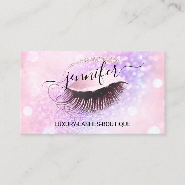 Makeup Eyelash QR Code Rosa Glitzer Auge Lila Visitenkarte (Vorderseite)