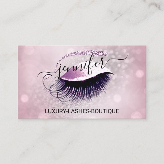 Makeup Eyelash QR-Logo Glitzer Rosa Grau Visitenkarte (Vorderseite)