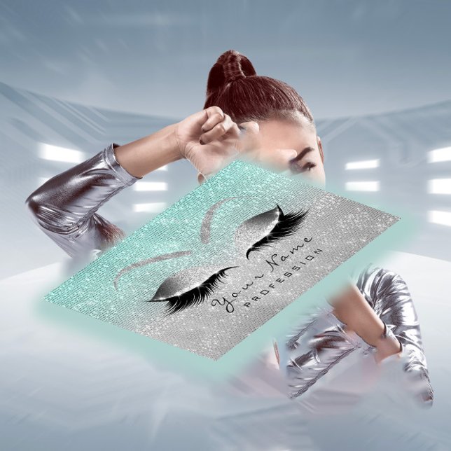 Makeup Eyes Lashes Glitzer Silver Gray Blue Aqua Terminkarte (Makeup Eyes Lashes Glitter Silver Gray Blue Aqua Appointment Card)