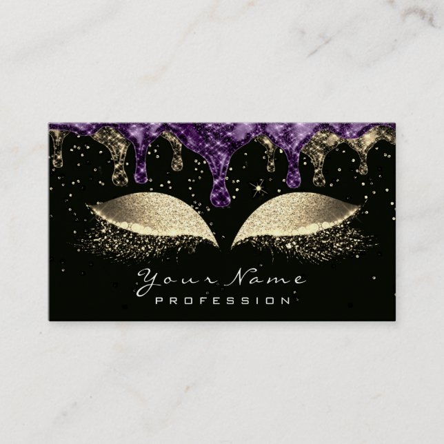 Makeup Eyes Lashes Glitzer Wax Black Gold Violet Visitenkarte (Vorderseite)