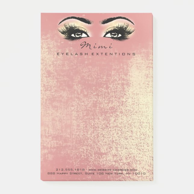 Makeup Eyes Lashes Peach Name Web Telefonnummer Post-it Klebezettel (Vorderseite)