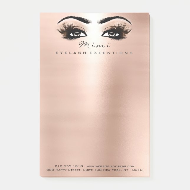 Makeup Eyes Lashes Peach Name Web Telefonnummer Post-it Klebezettel (Vorderseite)