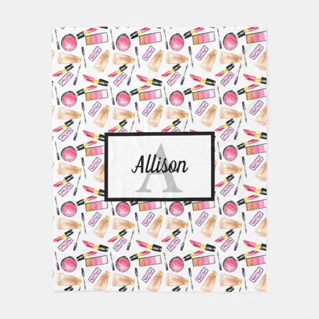 Makeup Girly Chic Monogram Niedlich Lipstick-Stric Fleecedecke (Vorderseite)