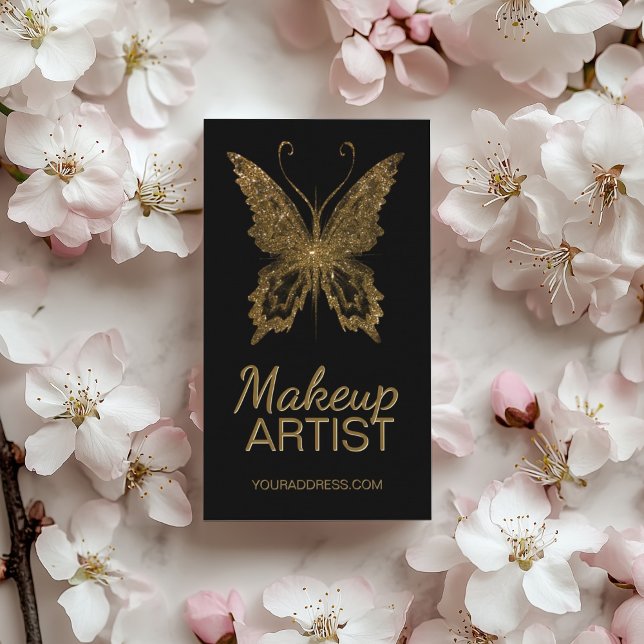 Makeup Glitzer Imitats Gold Foil Butterfly Schwarz Visitenkarte (Perfect for business)