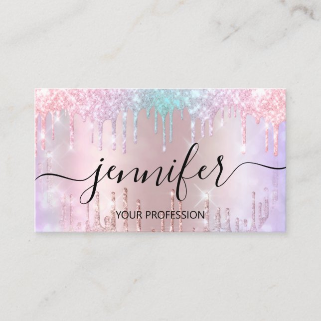 Makeup Glitzer Lash Hair Nail Holograph Tropfen Ro Visitenkarte (Vorderseite)