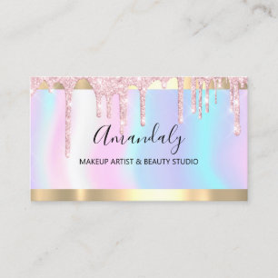 Makeup Glitzer Tropfen Pink Holographic Nails Visitenkarte