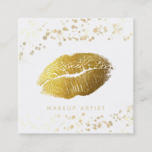 *~* Makeup Gold Glitzer Lips Gold Confetti Weiß Quadratische Visitenkarte