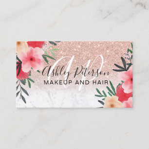 Makeup Haar Blumenmarmor Rose Gold Glitzer Visitenkarte