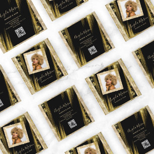 Makeup Hair Custom Foto QR Code Black Gold einziga Quadratische Visitenkarte