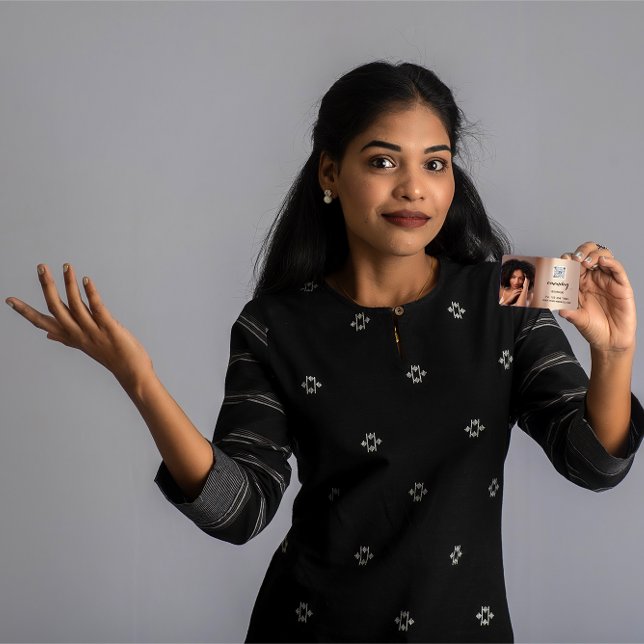 Makeup Hair Red Lipstick Rose Foto QR Code Visitenkarte (Makeup Hair Red Lipstick Rose Photo QR Code Business Card)