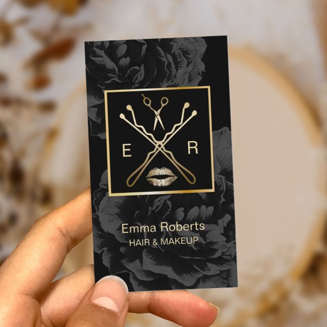 Makeup & Hair Stylist Elegante Dark Floral Schönhe Visitenkarte (Von Creator hochgeladen)