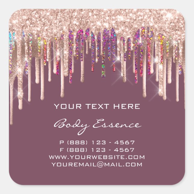 Makeup Holograph Tropfen Rose Quadratischer Aufkleber (Vorderseite)