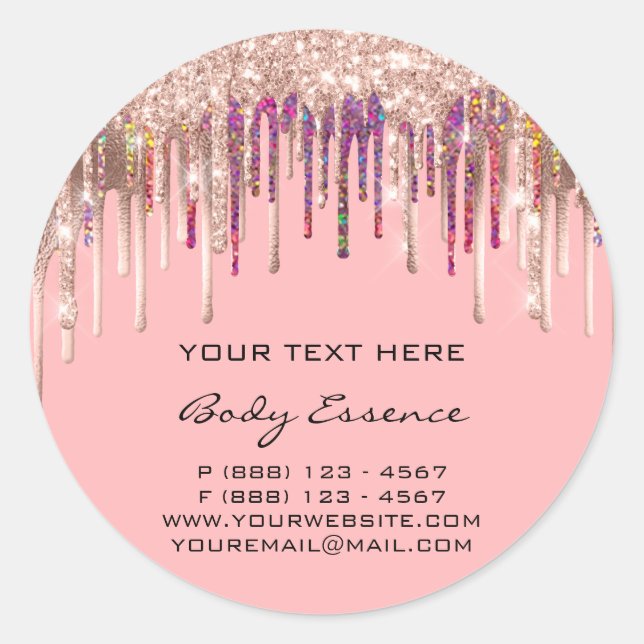 Makeup Holograph Tropfens Rose Rosa Ferien Runder Aufkleber (Vorderseite)