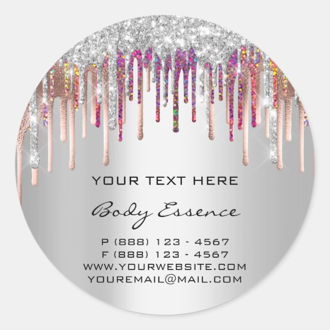 Makeup Holograph Tropfens Rose Silver Gray Holiday Runder Aufkleber (Vorderseite)