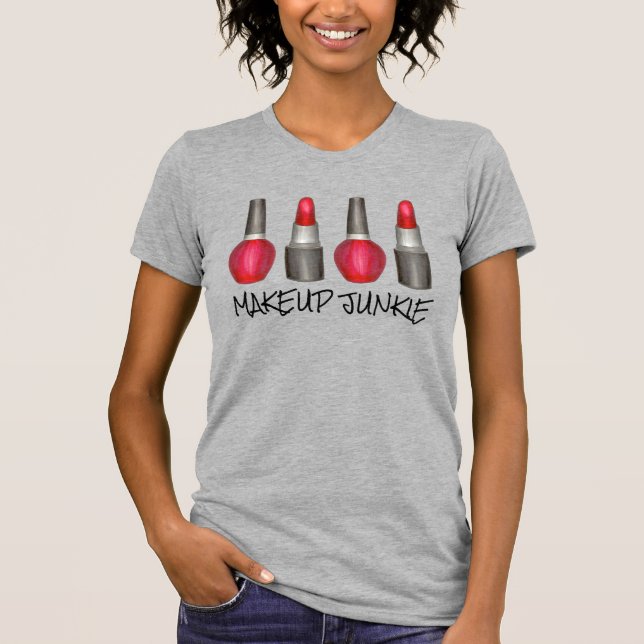 Makeup Junkie Red Lipstick Nail Polnisches Beauty  T-Shirt (Vorderseite)