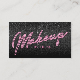 Makeup Künstler Chic Neon Typografie Black Glitzer Visitenkarte