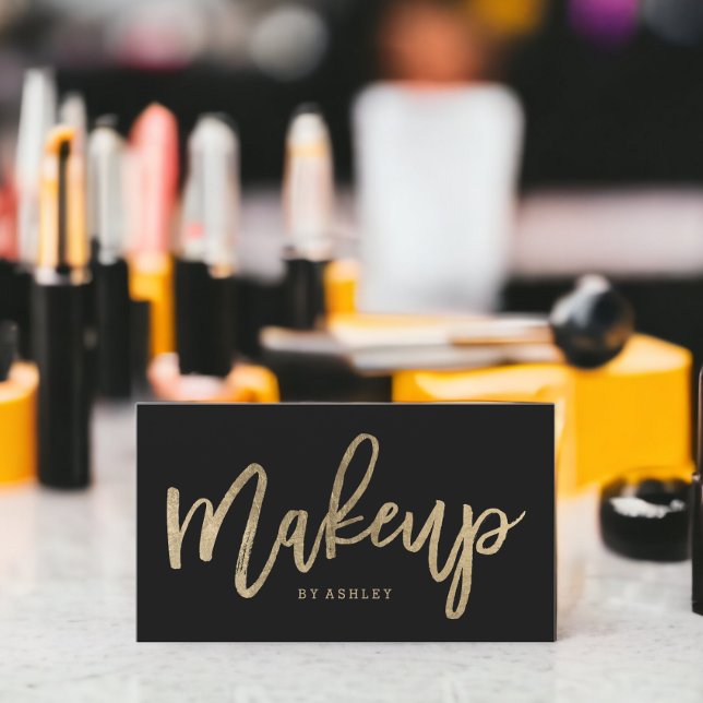 Makeup Künstler elegante Imitate Gold Typografie s Visitenkarte (Makeup artist elegant faux gold typography black business card)