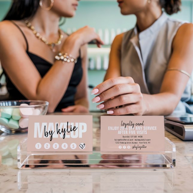 Makeup Künstler Loyalitätskarte Punch-Skript rot R Treuekarte (Makeup artist loyalty card punch script blush pink)