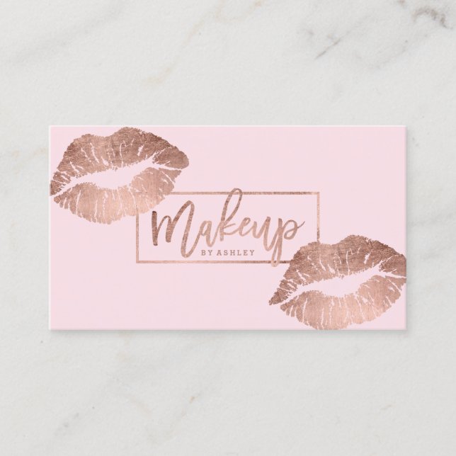 Makeup Künstler Typografie Lippen Imitat Rose Gold Visitenkarte (Vorderseite)