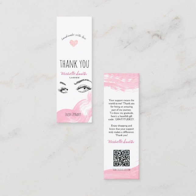 Makeup Lashes Brow Pink Danke Qr Code Discount Mini Visitenkarte (Vorne/Hinten)