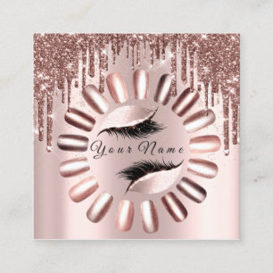 Makeup Lashes Glitzer Rose Nägel Maniküre Quadratische Visitenkarte