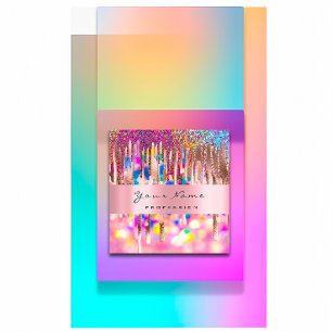 Makeup Lashes Nails Pink Unicorn Holograph Tropfen Quadratische Visitenkarte