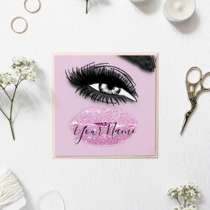 Makeup Lashes Pink Kiss Lips Logo QR Code Quadratische Visitenkarte