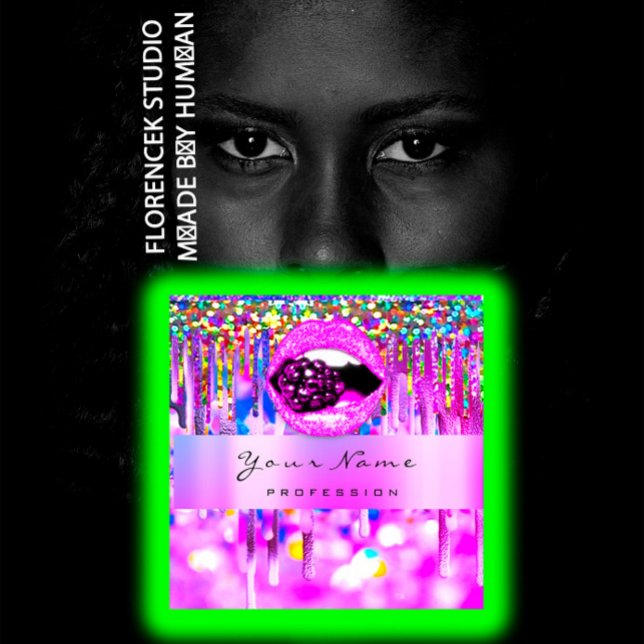 Makeup Logo Lips Holograph Tropfen Berry QRCODE LO Quadratische Visitenkarte (Makeup Logo Lips Holograph Drip Berry QRCODE LOGO Square Business Card)