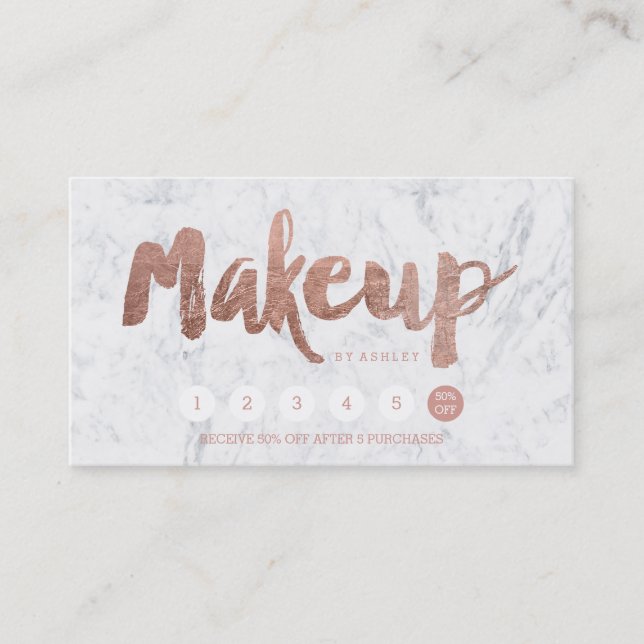 Makeup loyalty punch rose gold typography marble treuekarte (Vorderseite)