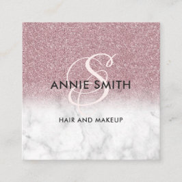 Makeup Marble Rose Gold Glitter Monogram QR Quadratische Visitenkarte