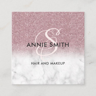 Makeup Marble Rose Gold Glitter Monogram QR Quadratische Visitenkarte