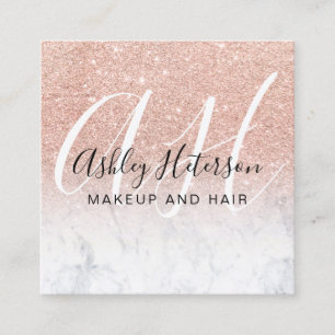 Makeup-Marmor-Rose Gold-Glitzer-Skript-Monogramm Quadratische Visitenkarte