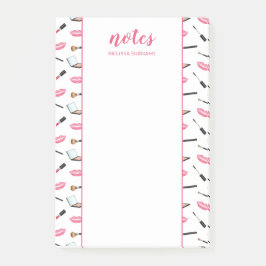 Makeup mit rosafarbenen Lippen und benutzerdefinie Post-it Klebezettel