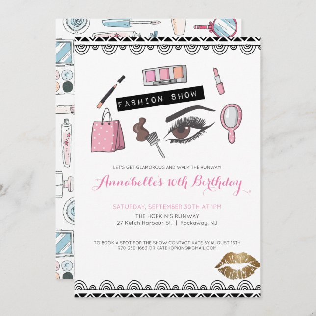 Makeup/Mode Party Einladung anzeigen (Vorne/Hinten)