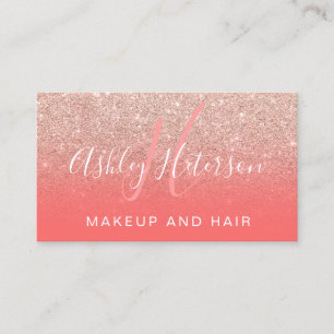 Makeup Monogramm Korallen Rose Gold Glitzer Skript Visitenkarte