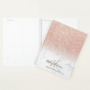 Makeup monogramm Marmor Rose Gold Glitzer Skript Planer