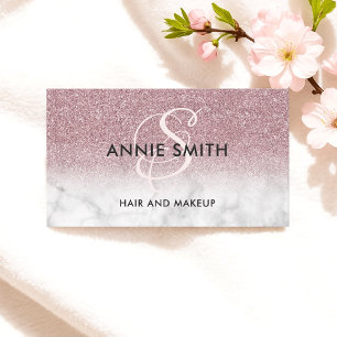 Makeup-Monogramm Marmor-Roségold-Glitter-Ombre-QR Visitenkarte