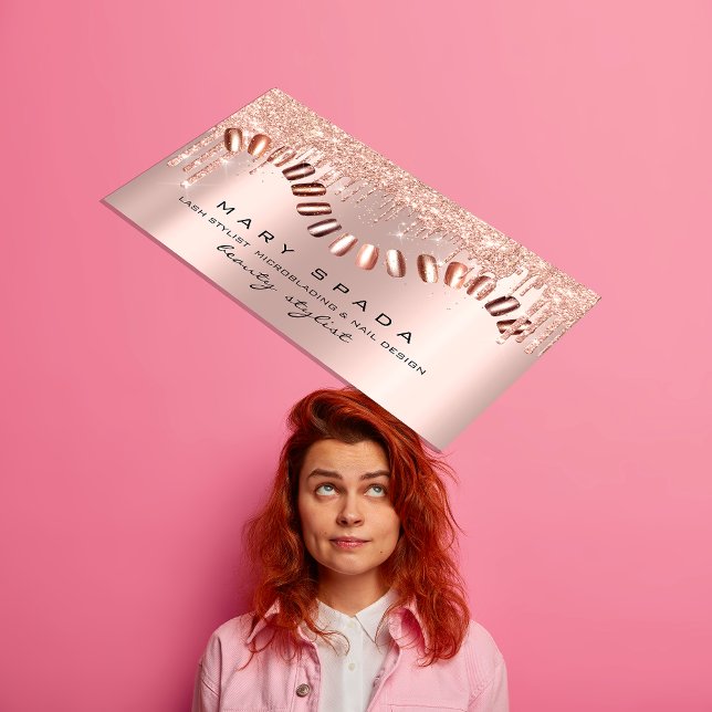 Makeup Nails Manicure Rose Spark Mode Gold Wow Visitenkarte (Makeup Nails Manicure Rose Spark Fashion Gold Wow Business Card)