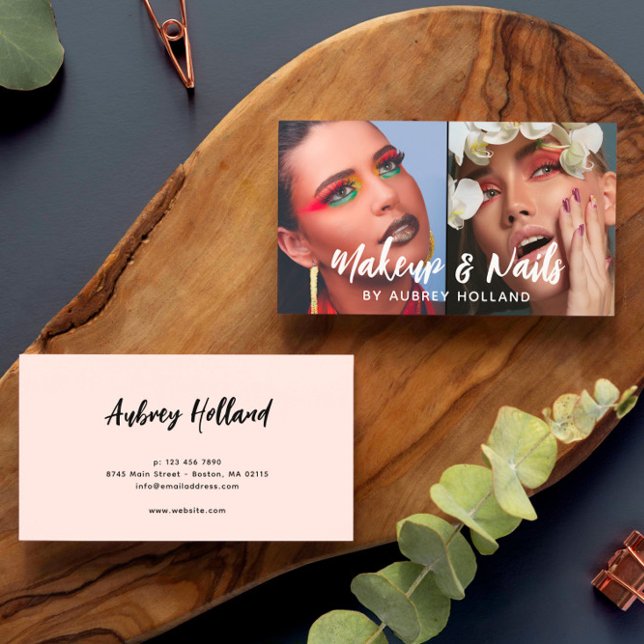 Makeup & Nails Weißes Skript 2 Fotos Visitenkarte (Von Creator hochgeladen)