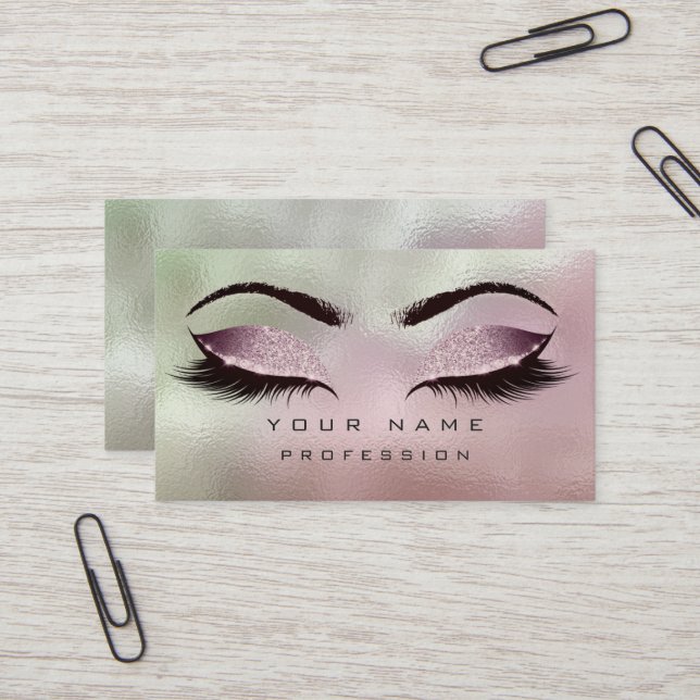 Makeup Pink Minze Green Glass Eyes Lashes Glitzer  Visitenkarte (Vorderseite/Rückseite Beispiel)