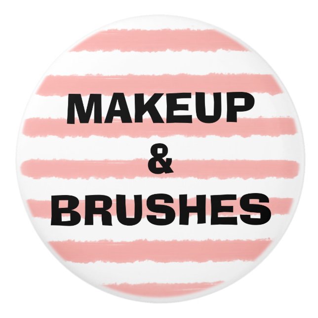 Makeup Pink White Watercolor Streifen Keramikknauf (Vorderseite)