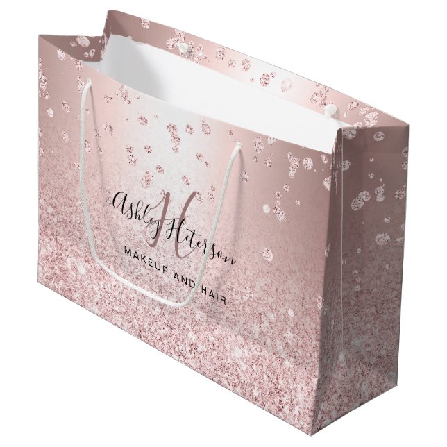 Makeup Rose Gold Glitzer metallische Funkeln Konfe Große Geschenktüte (Vorderseite Schrägansicht)