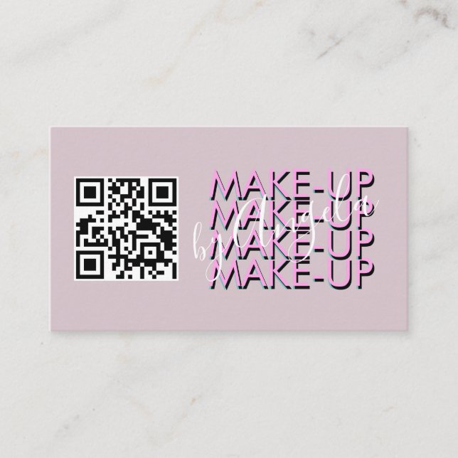 Makeup Salon QR Code Rosa Schwarzes Skript Visitenkarte (Vorderseite)