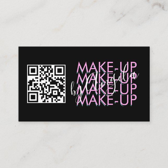 Makeup Salon QR Code Rosa Schwarzes Skript Visitenkarte (Vorderseite)