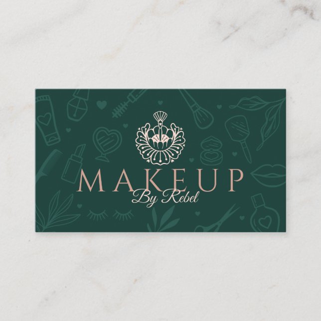 Makeup | Schönheitspflege Grün/Rosa-Makeup-Logo Visitenkarte (Vorderseite)