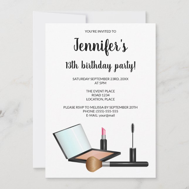 Makeup Set Illustration Kosmetik Geburtstagsparty Einladung (Vorderseite)