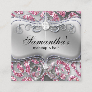 Makeup Sparkle Jewelry Leopard Pink Business Card Quadratische Visitenkarte